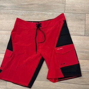 Pelagic Red and Black Board Shorts Quick-Dry Swimwear SZ 34